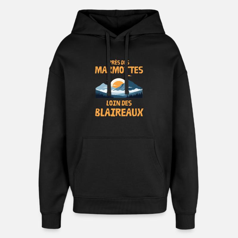 Marmottes des Alpes au Soleil - Sweat à capuche unisexe Stanley/Stella Oversized - noir