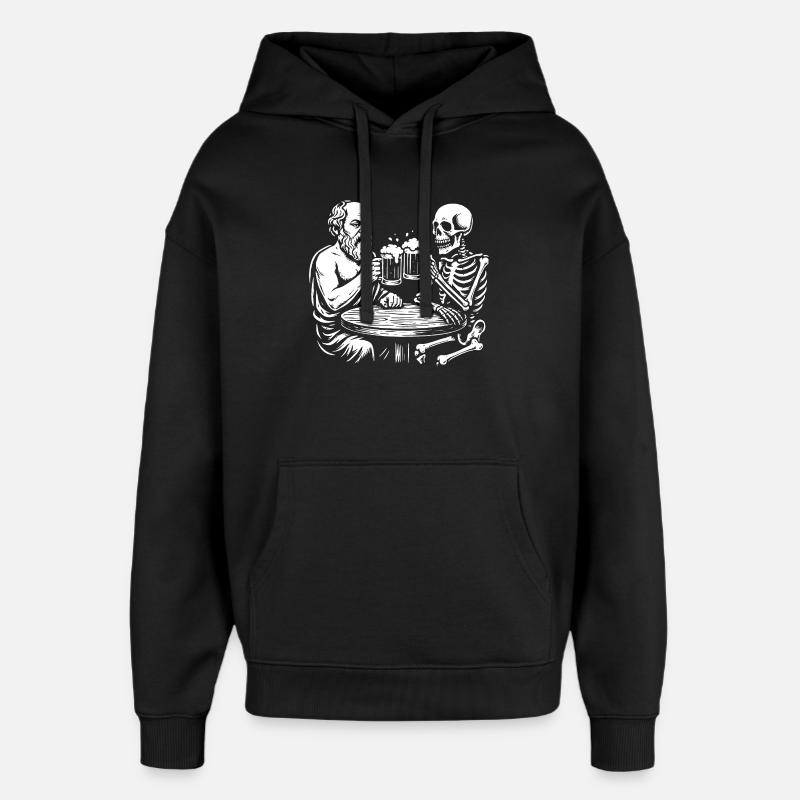 Socrates drinking beer with skeleton - Oversized Unisex Hoodie by Stanley/Stella - black