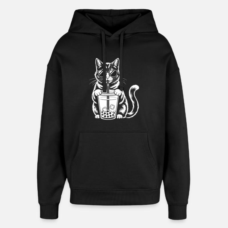 Katze mit Bubble Tee - Oversized Unisex Hoodie von Stanley/Stella - Schwarz