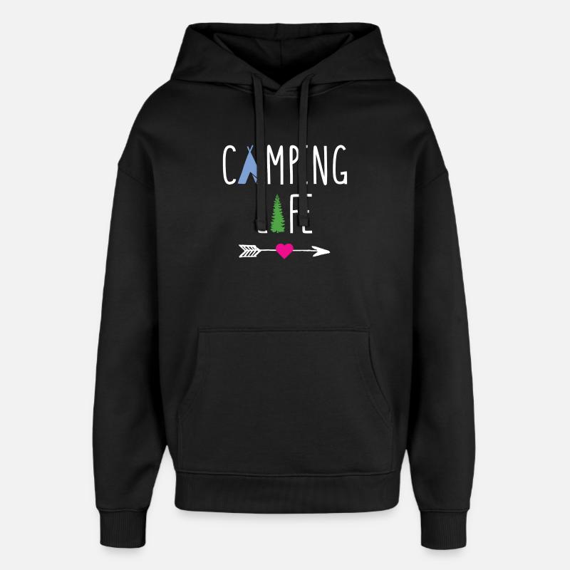La vie en camping - Sweat à capuche unisexe Stanley/Stella Oversized - noir