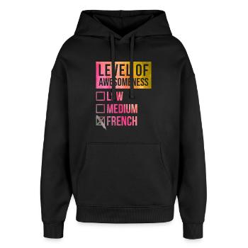 Französisch - Oversized Unisex Hoodie von Stanley/Stella - Schwarz - Vorne - AI Model Female 172 light (172cm) & AI Model Male 185 light (185cm)