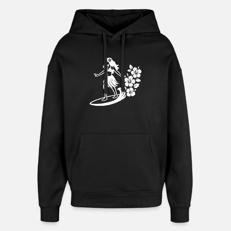 Fille hawaïenne avec motif d’hibiscus - Sweat à capuche unisexe Stanley/Stella Oversized - noir