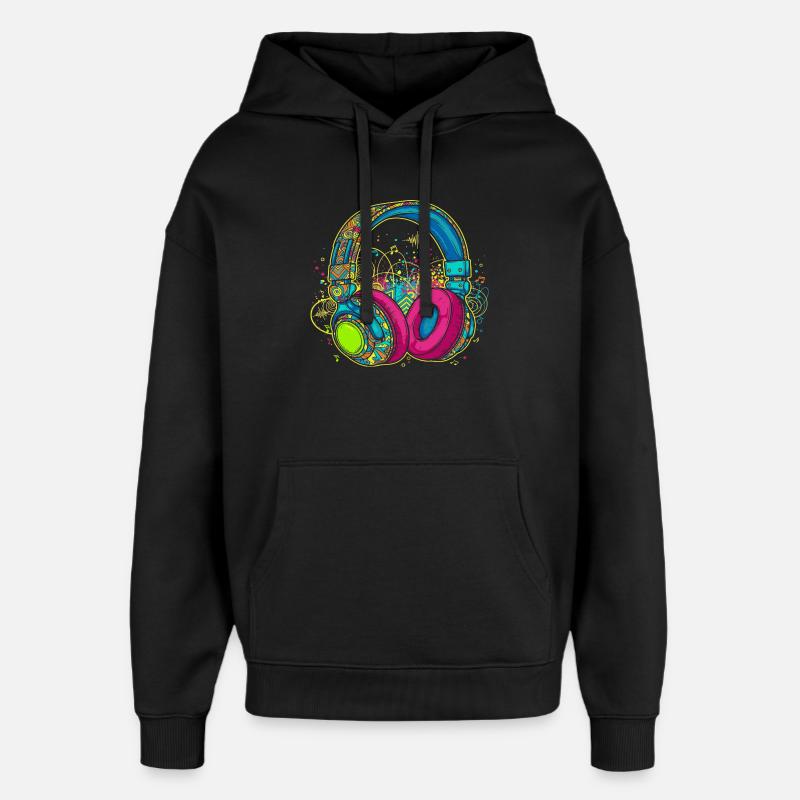 Conception abstraite vibrante des écouteurs - Sweat à capuche unisexe Stanley/Stella Oversized - noir