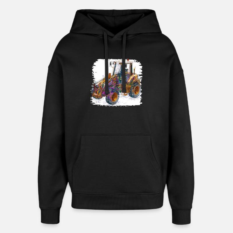 Neon Lines Construction Excavators - Oversized Unisex Hoodie by Stanley/Stella - black