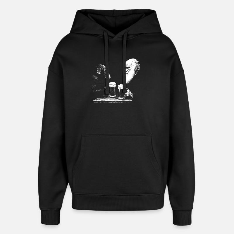 Chimp and Darwin drinking beer - Oversized Unisex Hoodie by Stanley/Stella - black