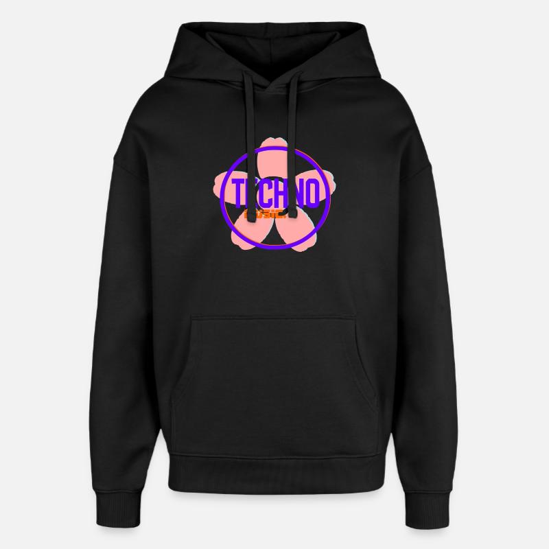 Techno Circle Neon Logo - Oversized Unisex Hoodie by Stanley/Stella - black