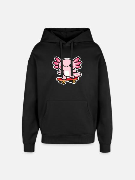 Cuddly skateboard dragon axolotl - Oversized Unisex Hoodie by Stanley/Stella - black