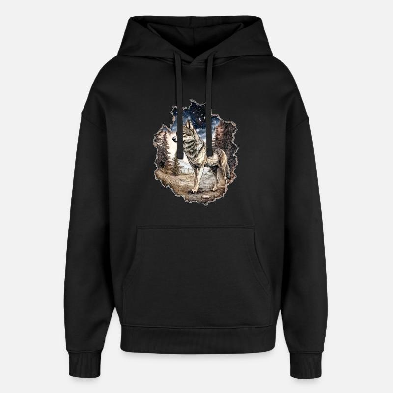 Ciel étoilé du loup - Sweat à capuche unisexe Stanley/Stella Oversized - noir