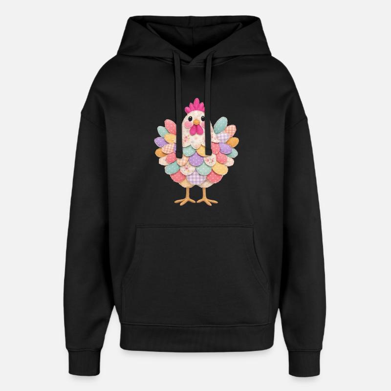 Niedlicher Patchwork-Hennen-Rustikal-Stil - Oversized Unisex Hoodie von Stanley/Stella - Schwarz