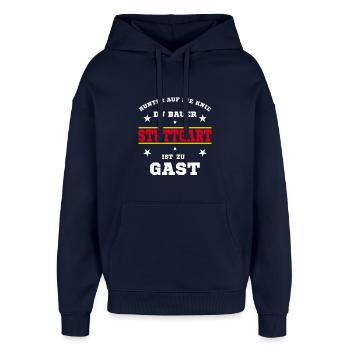 Stuttgart Fussball Fan Stadion - Oversized Unisex Hoodie von Stanley/Stella - Navy - Vorne - AI Model Female 172 light (172cm) & AI Model Male 185 light (185cm)