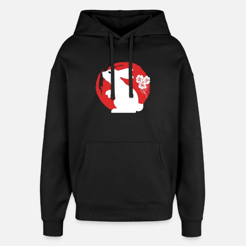 Bunny Silhouette Japonais - Sweat à capuche unisexe Stanley/Stella Oversized - noir