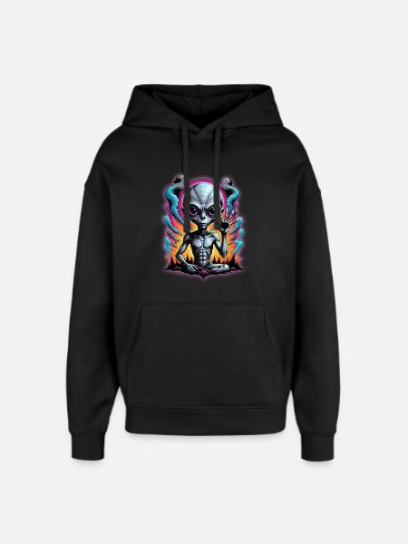 Cosmic Alien Meditation Artwork - Oversized Unisex Hoodie by Stanley/Stella - black