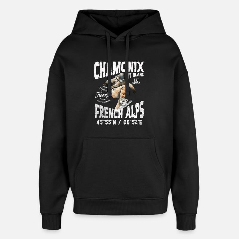 Skateboarder Chamonix Mont Blanc - Sweat à capuche unisexe Stanley/Stella Oversized - noir