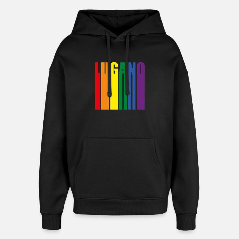 Lugano Switzerland Rainbow Pride Gift - Oversized Unisex Hoodie by Stanley/Stella - black