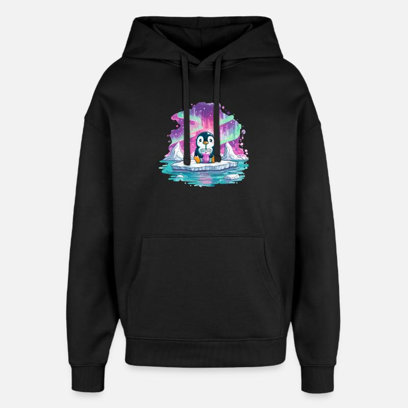 Pinguin auf Eis mit pinkem Drink - Oversized Unisex Hoodie by Stanley/Stella - black