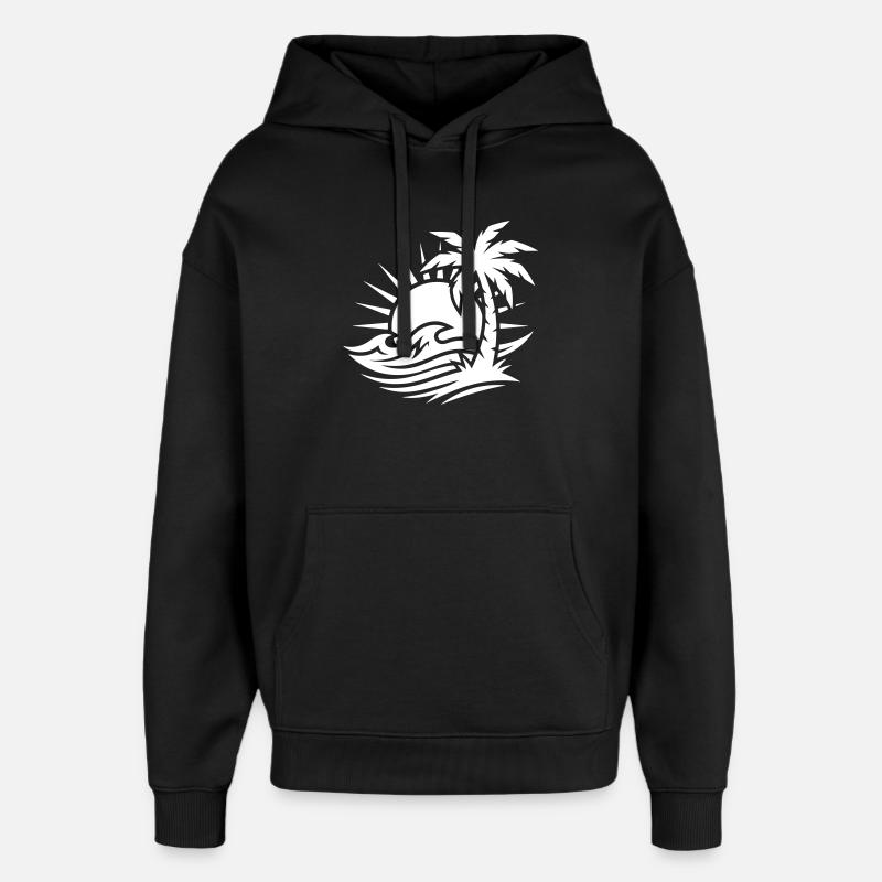 Océan Palm Tree Beach - Sweat à capuche unisexe Stanley/Stella Oversized - noir