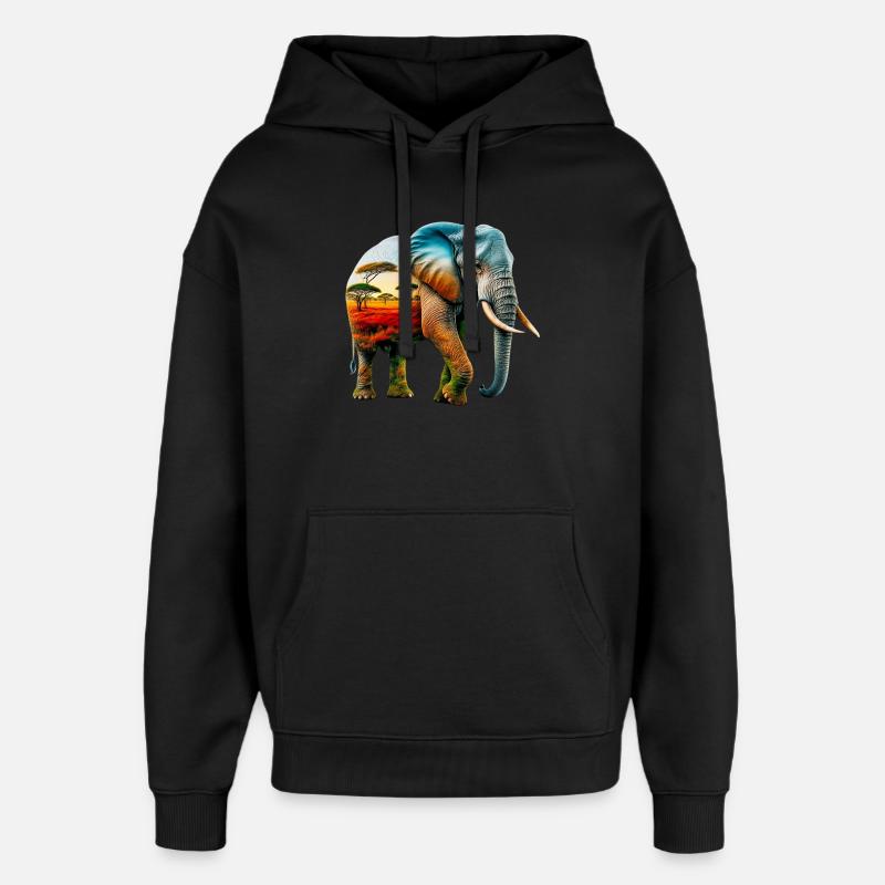 Elefant - Oversized Unisex Hoodie von Stanley/Stella - Schwarz