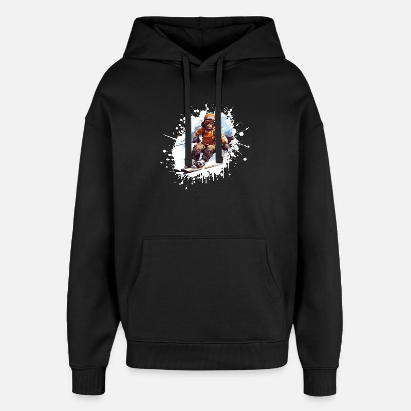 Monkey Ski Skiing - Oversized Unisex Hoodie by Stanley/Stella - black