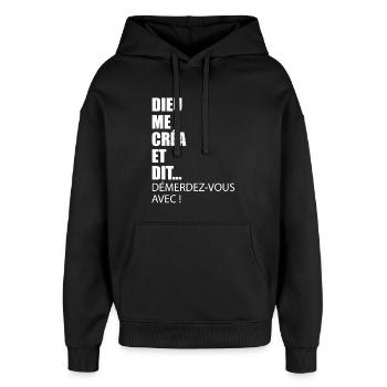 Humour God Me Crea and Say Desererez You - Oversized Unisex Hoodie von Stanley/Stella - Schwarz - Vorne - AI Model Female 172 light (172cm) & AI Model Male 185 light (185cm)