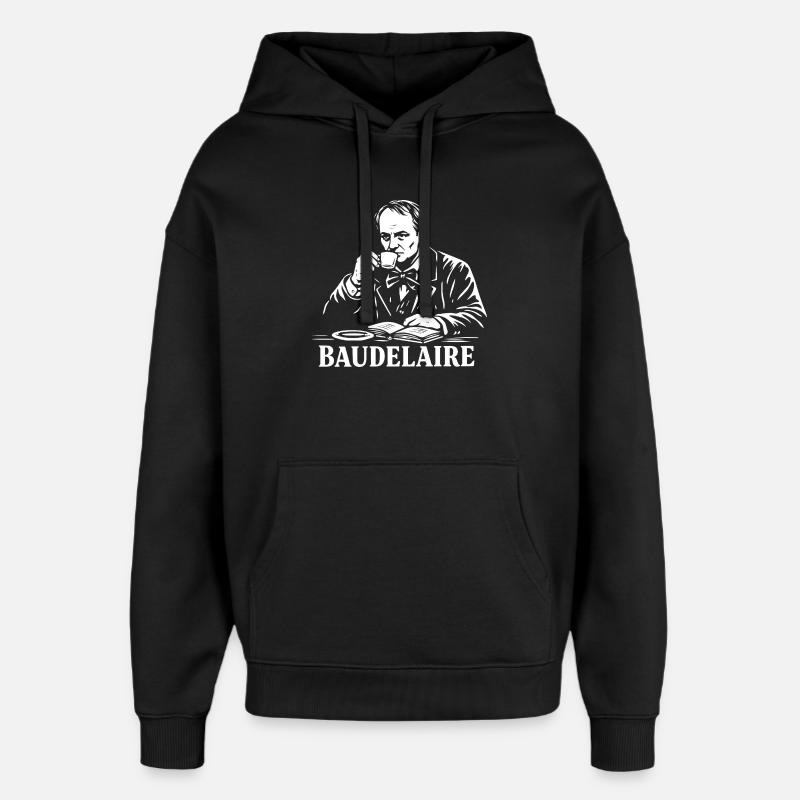 Baudelaire Kaffee & Bücher - Oversized Unisex Hoodie von Stanley/Stella - Schwarz
