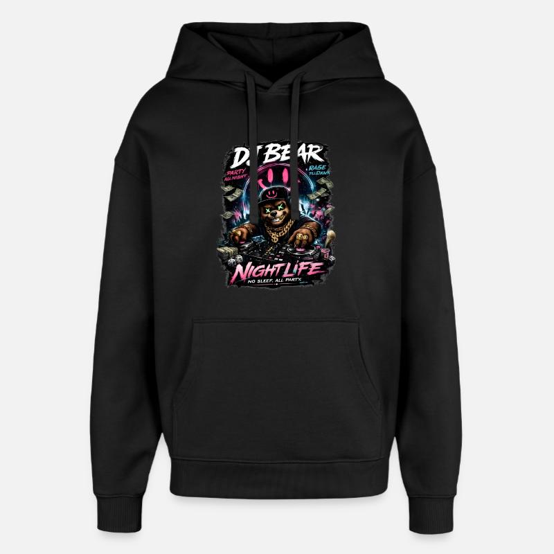 DJ Bear Nachtleben Orso Neon - Oversized Unisex Hoodie von Stanley/Stella - Schwarz