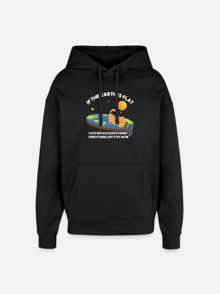 Flat Earth Cat Satire - Oversized Unisex Hoodie by Stanley/Stella - black