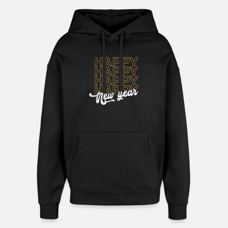 Golden Happy New Year Neon Script - Oversized Unisex Hoodie by Stanley/Stella - black