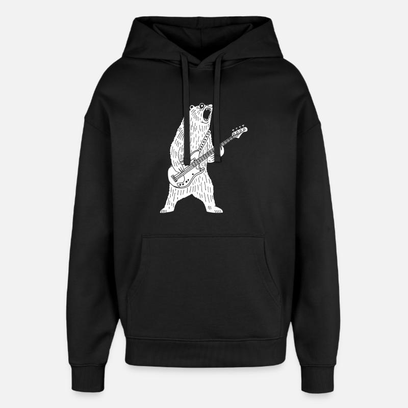 Ours blanc guitariste - Sweat à capuche unisexe Stanley/Stella Oversized - noir