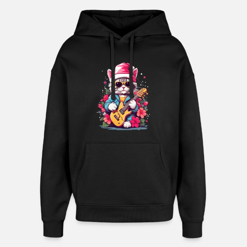 Chat mignon avec guitare - Sweat à capuche unisexe Stanley/Stella Oversized - noir