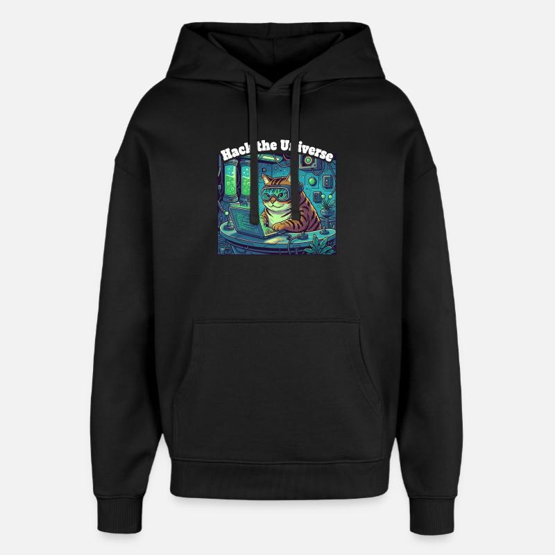 Hacker cat in the universe - Oversized Unisex Hoodie by Stanley/Stella - black