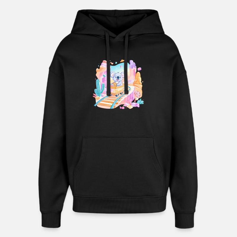 Koala on candy train - Oversized Unisex Hoodie by Stanley/Stella - black