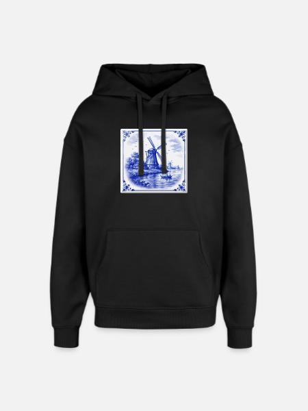 Delft Windmill by the Lake - Oversized Unisex Hoodie by Stanley/Stella - black