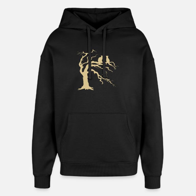 Dead tree with 2 cats silhouette - Oversized Unisex Hoodie by Stanley/Stella - black