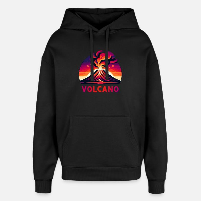 Illustration du volcan d’éruption vive - Sweat à capuche unisexe Stanley/Stella Oversized - noir