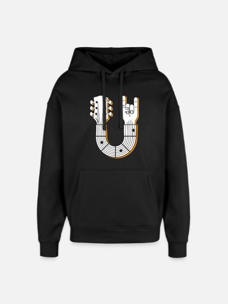 Musical Guitar Hand Sign Illustration - Oversized Unisex Hoodie by Stanley/Stella - black