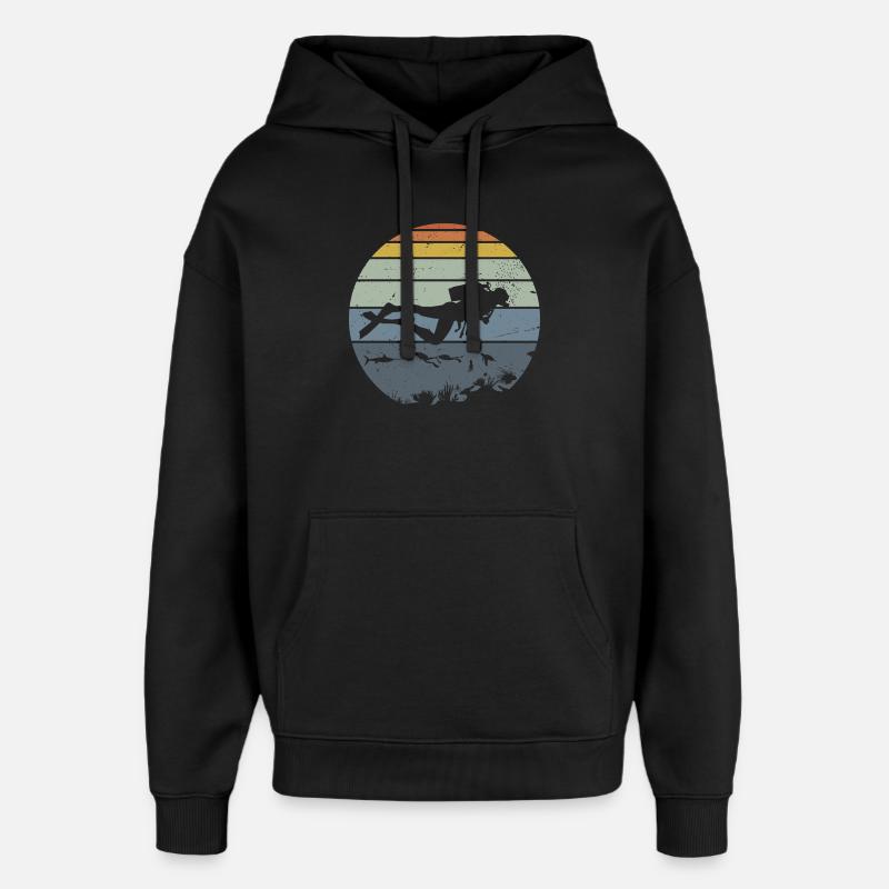 Scène de silhouette de plongeur sous-marin - Sweat à capuche unisexe Stanley/Stella Oversized - noir