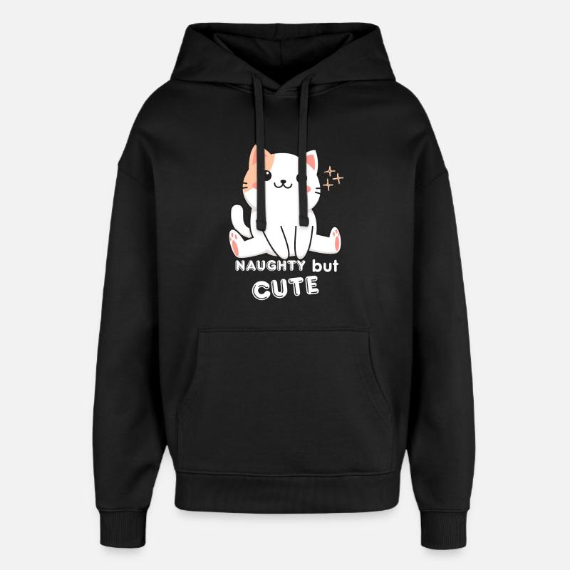Mischievous and Cute Cat - Oversized Unisex Hoodie by Stanley/Stella - black