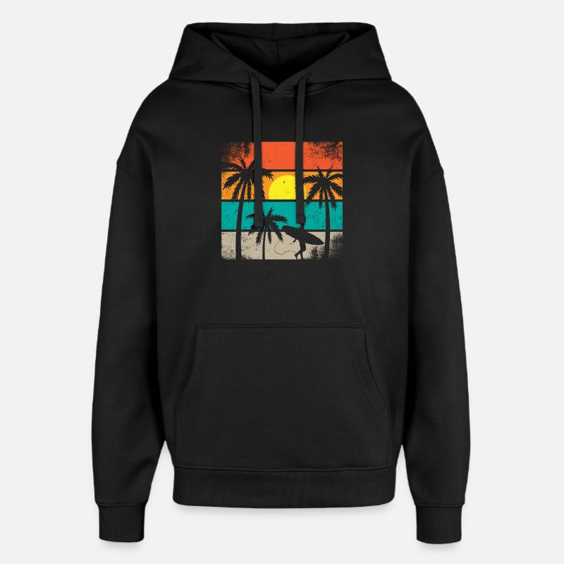 Sunset Surf Palm  - Oversized Unisex Hoodie by Stanley/Stella - black