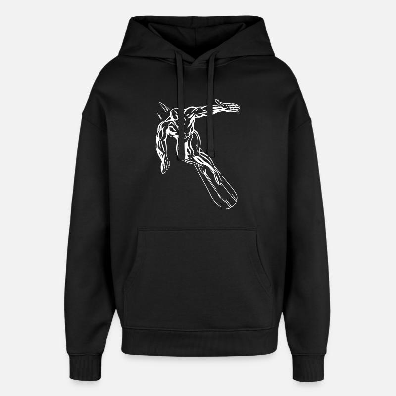 Surfing, Surfboard, SilverSurfer - Design - Oversized Unisex Hoodie by Stanley/Stella - black