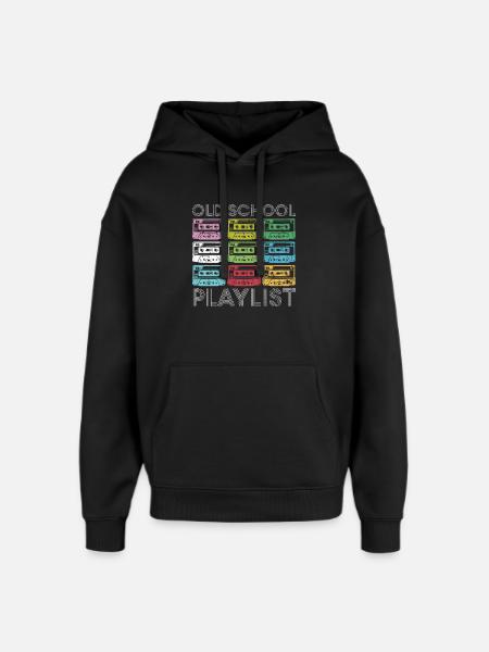 Rainbow Cassette Grid Print - Oversized Unisex Hoodie by Stanley/Stella - black