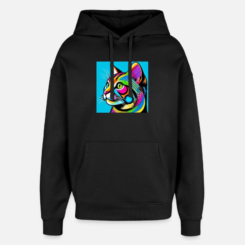 Chat Pop Art - Sweat à capuche unisexe Stanley/Stella Oversized - noir