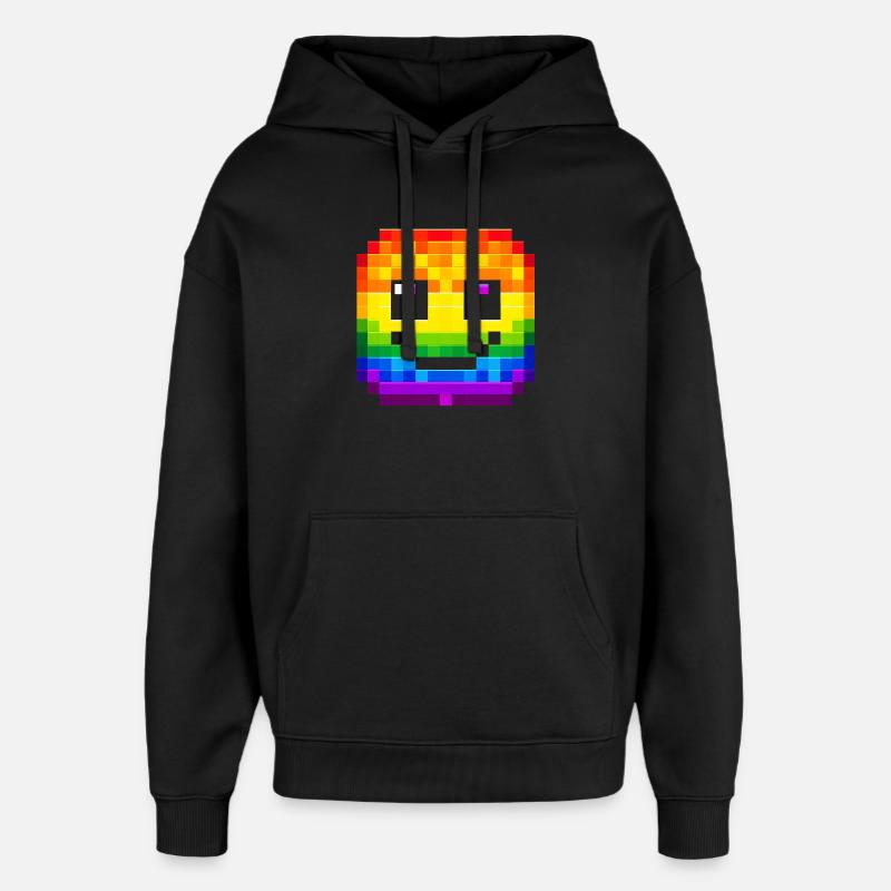 Pixelated Rainbow Smile Face - Oversized Unisex Hoodie by Stanley/Stella - black