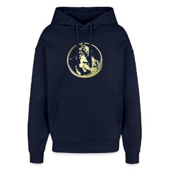 Silhouette de cheval d’équitation - Sweat à capuche unisexe Stanley/Stella Oversized - marine - Devant - AI Model Female 172 light (172cm) & AI Model Male 185 light (185cm)