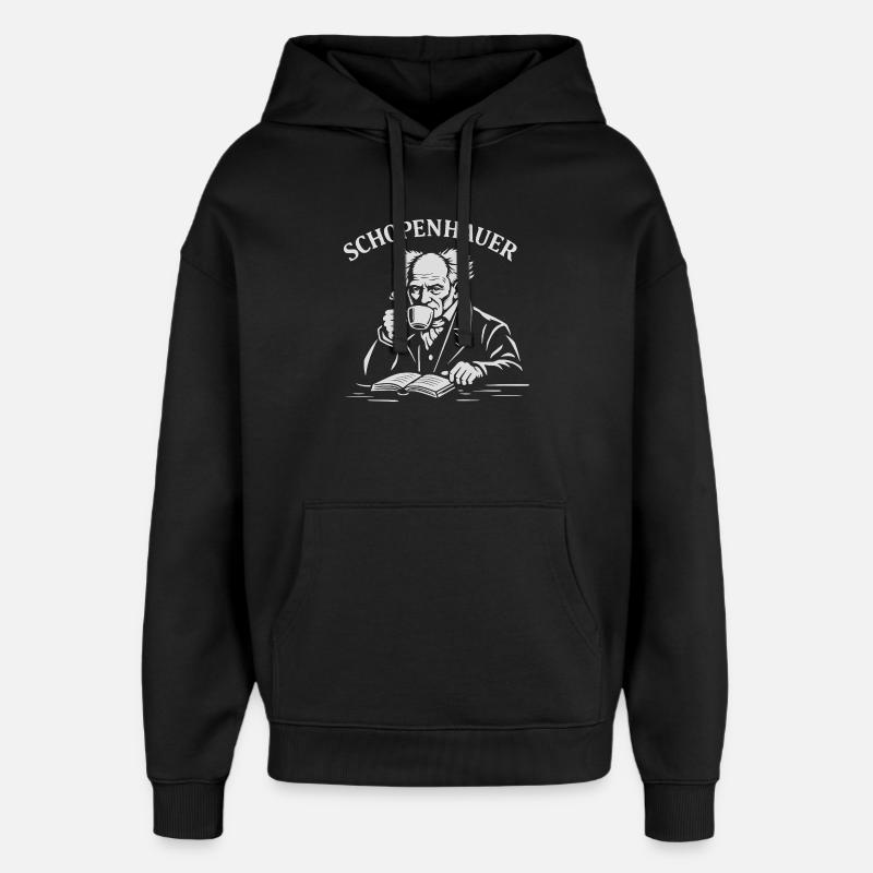 Arthur Schopenhauer boit du café - Sweat à capuche unisexe Stanley/Stella Oversized - noir