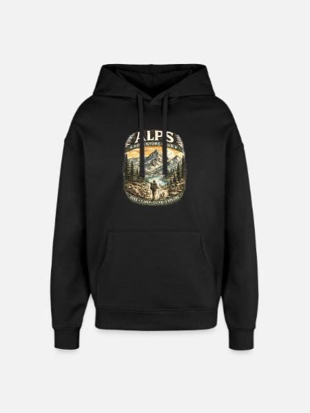 Alps Adventure Patch Mountains - Oversized Unisex Hoodie by Stanley/Stella - black