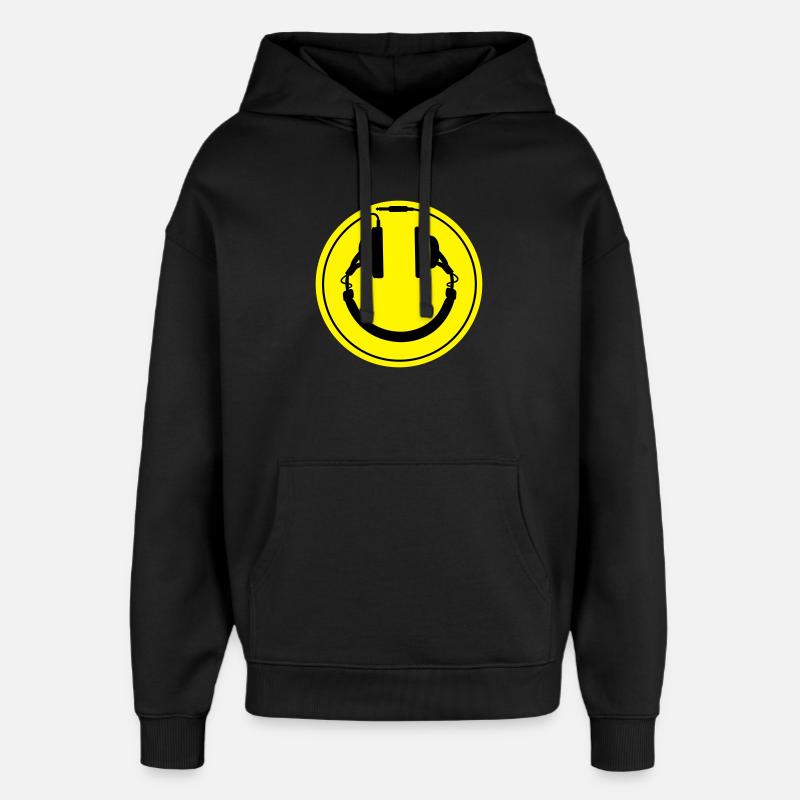Smiley-Kopfhörer - Oversized Unisex Hoodie von Stanley/Stella - Schwarz