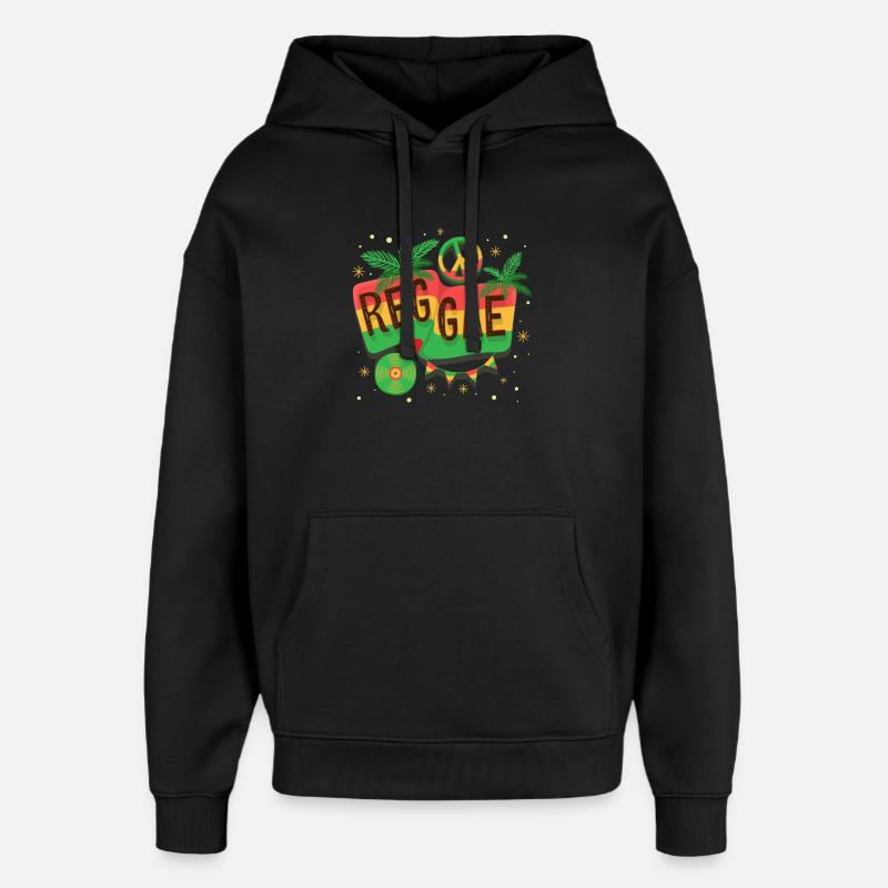 Ambiance arc-en-ciel du drapeau reggae - Sweat à capuche unisexe Stanley/Stella Oversized - noir