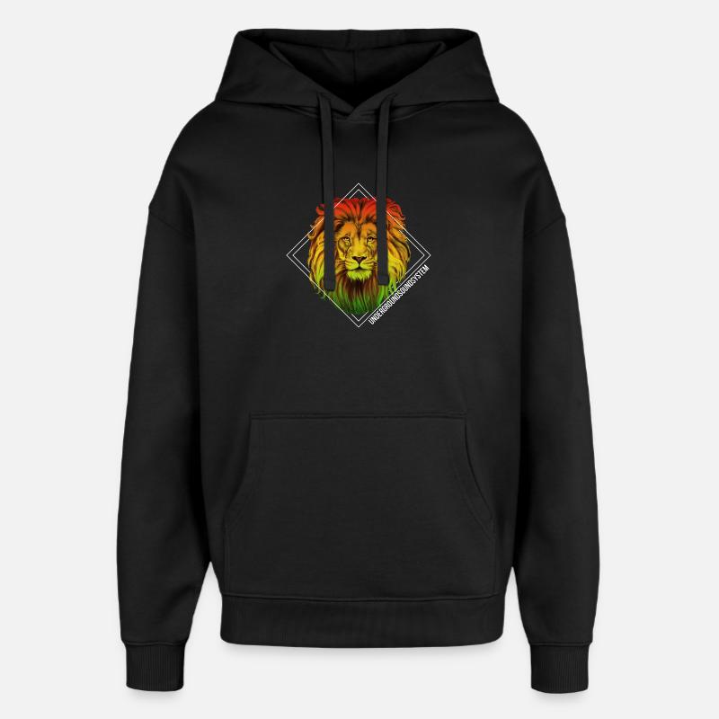 Lion arc-en-ciel dans un cadre carré - Sweat à capuche unisexe Stanley/Stella Oversized - noir