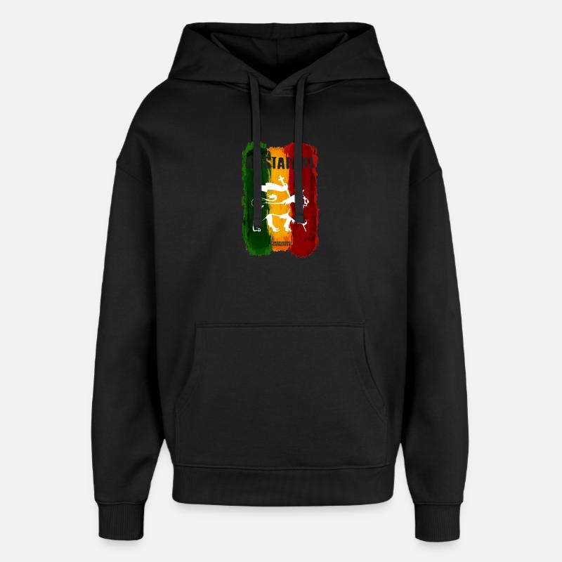 Lion rastafari sur des rayures arc-en-ciel - Sweat à capuche unisexe Stanley/Stella Oversized - noir