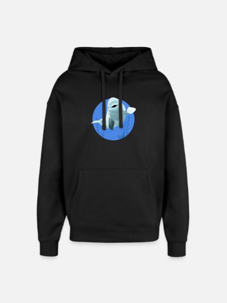 Beluga cheerful in blue circle - Oversized Unisex Hoodie by Stanley/Stella - black